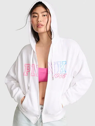 Pink Campus Fleece™ Full-zip Hoodie In White