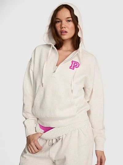 Pink Campus Fleece™ Half-zip Hoodie In White