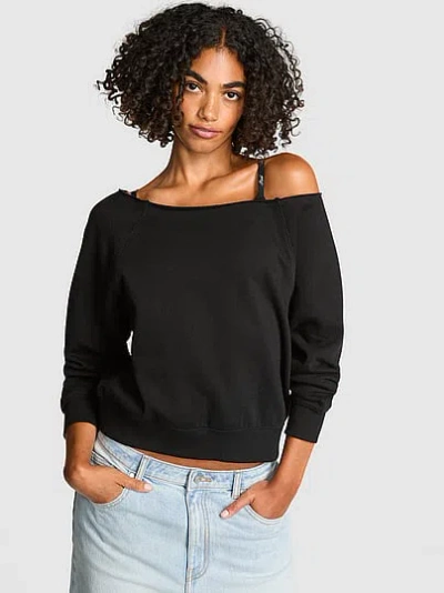 Pink Campus Fleece™ Off-the-shoulder Sweatshirt In Black