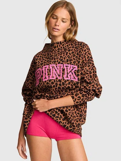 Pink Campus Fleece™ Oversized Mock-neck Sweatshirt In Animal Print