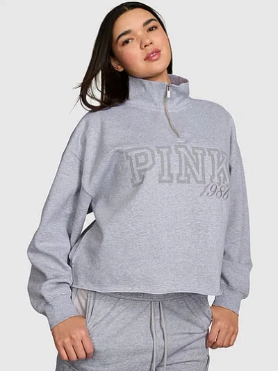 Pink Campus Fleece™ Quarter-zip Straight-cut Sweatshirt In Gray