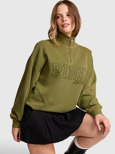Pink Campus Fleece™ Quarter-zip Straight-cut Sweatshirt In Green