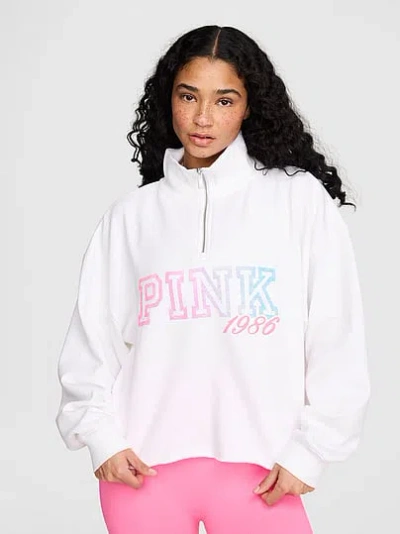 Pink Campus Fleece™ Quarter-zip Straight-cut Sweatshirt In White