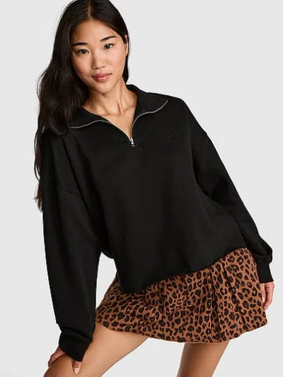 Pink Campus Fleece™ Quarter-zip Straight-cut Sweatshirt In Black