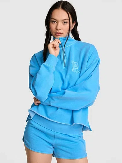 Pink Campus Fleece™ Quarter-zip Straight-cut Sweatshirt In Blue