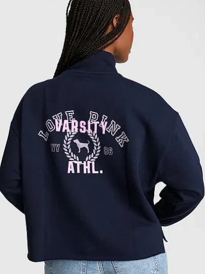 Pink Campus Fleece™ Quarter-zip Straight-cut Sweatshirt In Blue