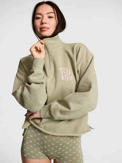 Pink Campus Fleece™ Quarter-zip Straight-cut Sweatshirt In Green