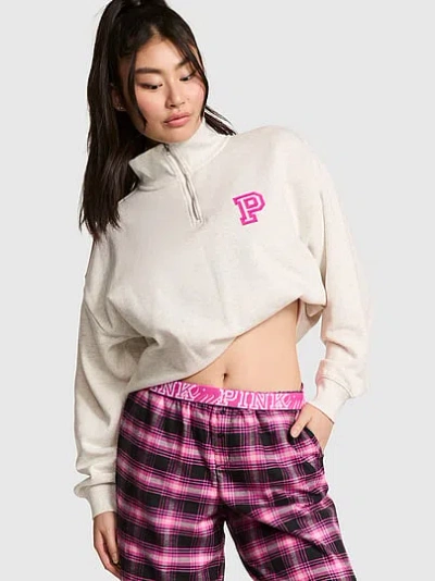 Pink Campus Fleece™ Quarter-zip Straight-cut Sweatshirt In White