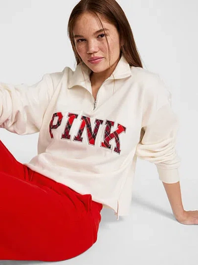 Pink Campus Fleece™ Quarter-zip Straight-cut Sweatshirt In White