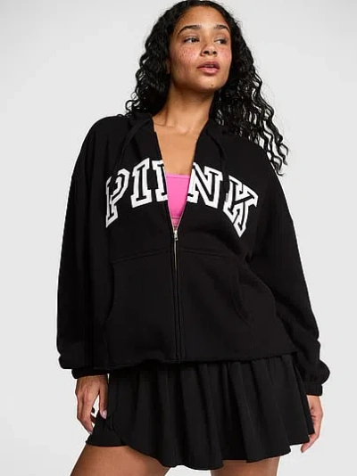 Pink Campus Fleece™ Raw-cut Full-zip Hoodie In Black