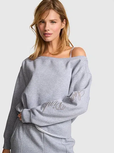 Pink Campus Fleece™ Rib Off-the-shoulder Sweatshirt In Gray