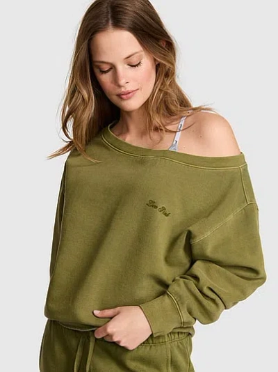 Pink Campus Fleece™ Rib Off-the-shoulder Sweatshirt In Green