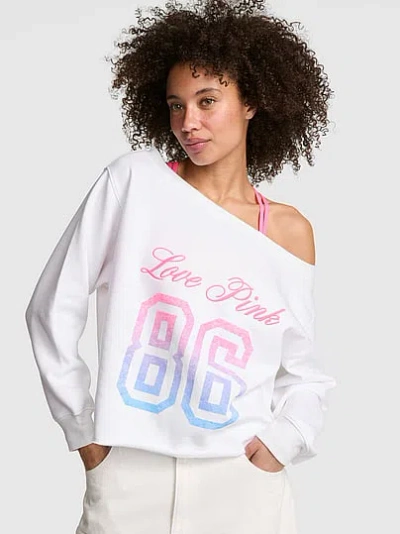 Pink Campus Fleece™ Rib Off-the-shoulder Sweatshirt In White