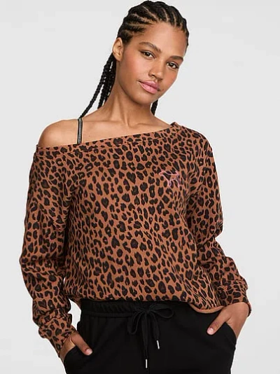 Pink Campus Fleece™ Rib Off-the-shoulder Sweatshirt In Brown