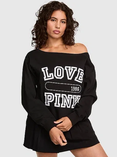 Pink Campus Fleece™ Rib Off-the-shoulder Sweatshirt In Black