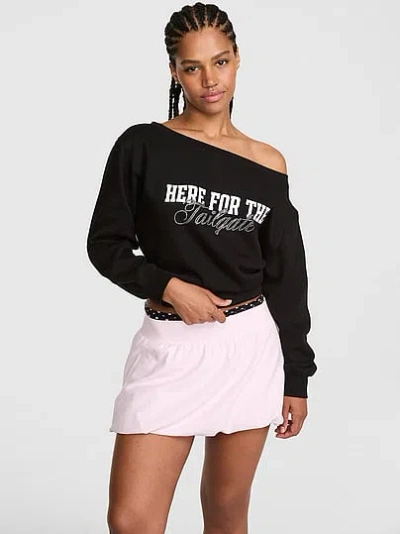 Pink Campus Fleece™ Rib Off-the-shoulder Sweatshirt In Black