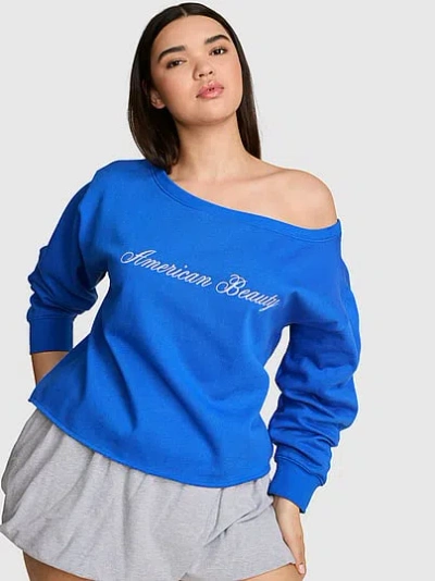 Pink Campus Fleece™ Rib Off-the-shoulder Sweatshirt In Blue