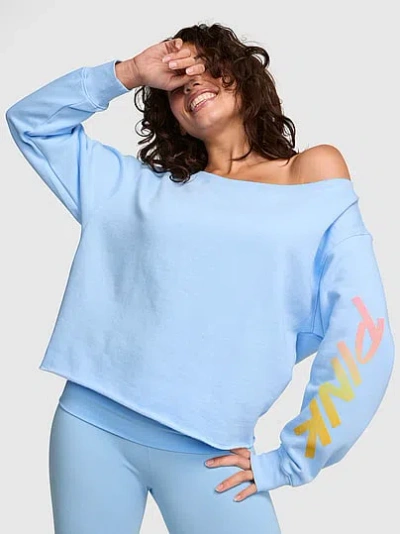 Pink Campus Fleece™ Rib Off-the-shoulder Sweatshirt In Blue