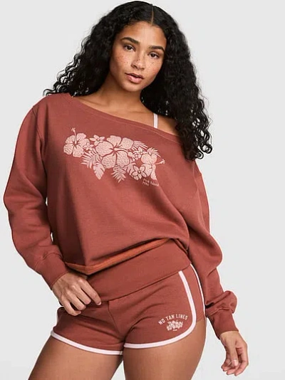 Pink Campus Fleece™ Rib Off-the-shoulder Sweatshirt In Brown