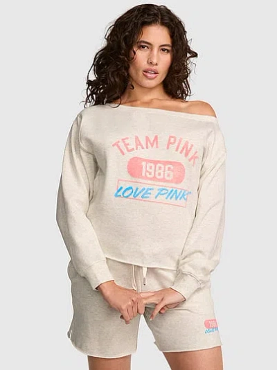 Pink Campus Fleece™ Rib Off-the-shoulder Sweatshirt In Gray