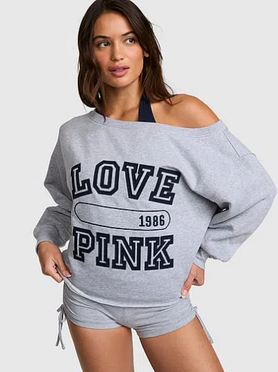 Pink Campus Fleece™ Rib Off-the-shoulder Sweatshirt In Gray