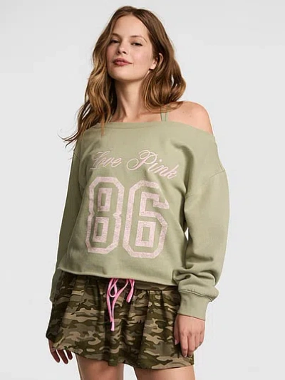 Pink Campus Fleece™ Rib Off-the-shoulder Sweatshirt In Green