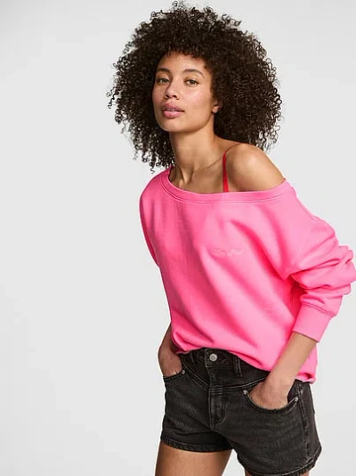 Pink Campus Fleece™ Rib Off-the-shoulder Sweatshirt In