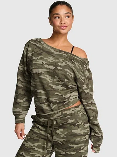 Pink Campus Fleece™ Rib Off-the-shoulder Sweatshirt In Print