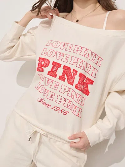 Pink Campus Fleece™ Rib Off-the-shoulder Sweatshirt In Neutral