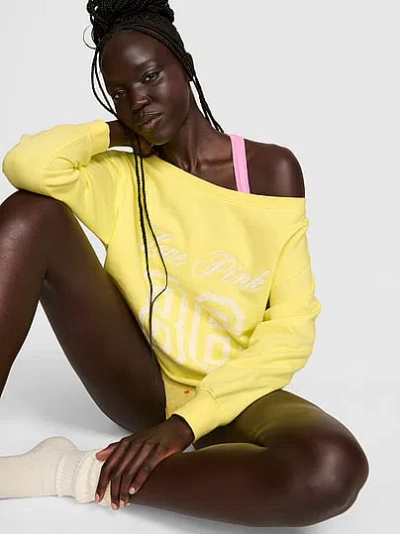 Pink Campus Fleece™ Rib Off-the-shoulder Sweatshirt In Yellow