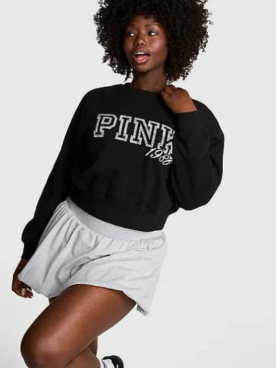 Pink Campus Fleece™ Shrunken Crew Sweatshirt In Black