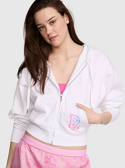 Pink Campus Fleece™ Shrunken Full-zip Hoodie In White