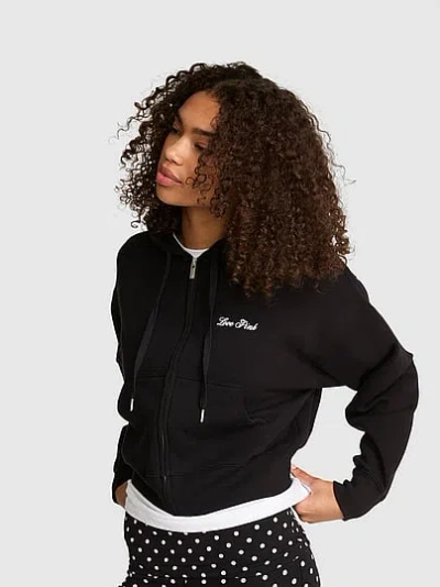 Pink Campus Fleece™ Shrunken Full-zip Hoodie In Black