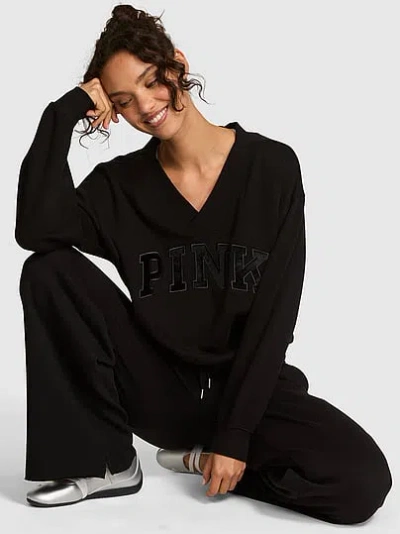 Pink Campus Fleece™ V-neck Sweatshirt In Black