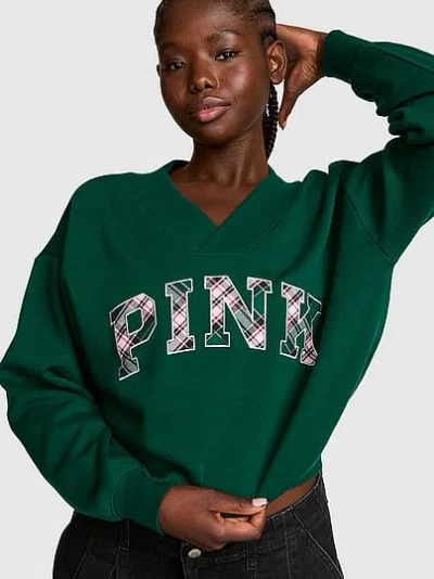 Pink Campus Fleece™ V-neck Sweatshirt In Green