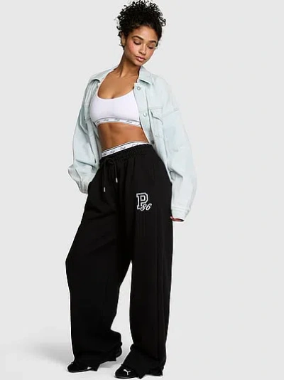 Pink Campus Fleece™ Wide-leg Split-hem Sweatpants In Black