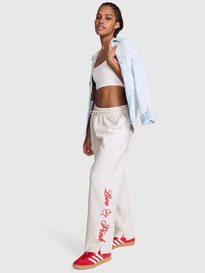 Pink Campus Fleece™ Wide-leg Split-hem Sweatpants In White