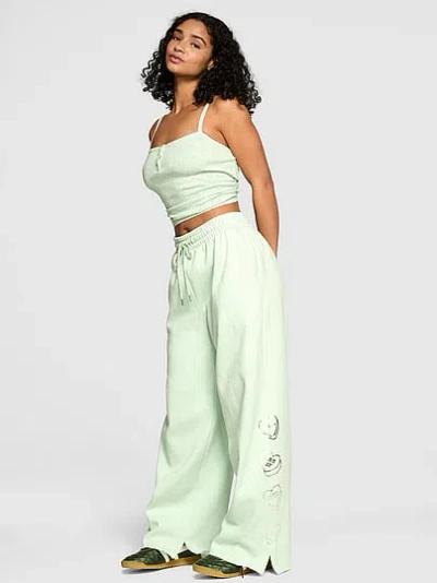 Pink Campus Fleece™ Wide-leg Split-hem Sweatpants In Green