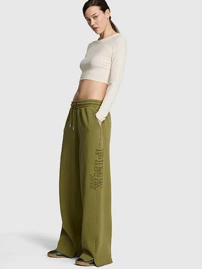 Pink Campus Fleece™ Wide-leg Split-hem Sweatpants In Green