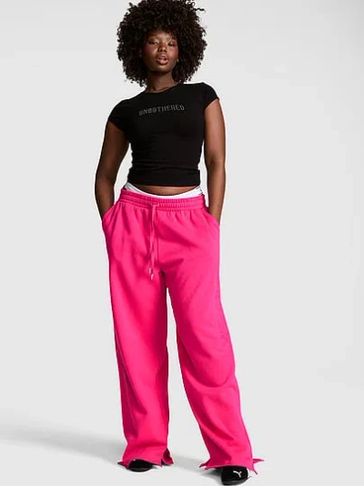 Pink Campus Fleece™ Wide-leg Split-hem Sweatpants In