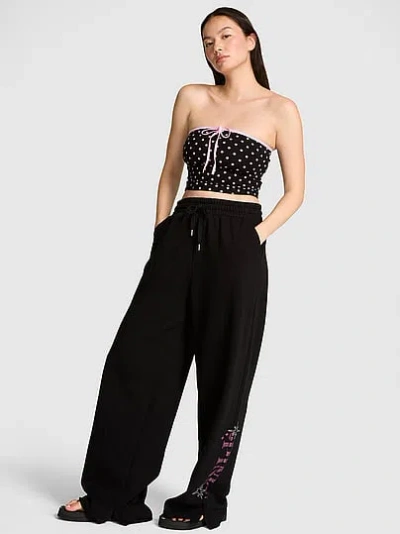 Pink Campus Fleece™ Wide-leg Split-hem Sweatpants In Black