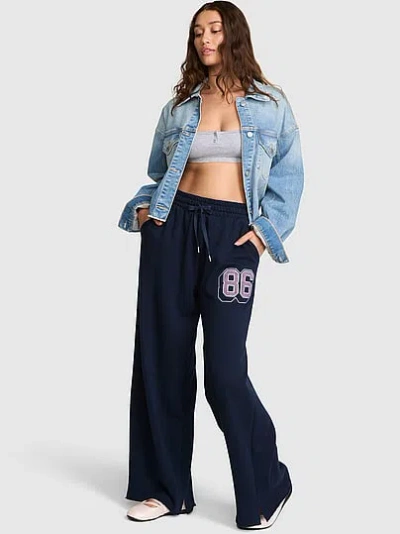 Pink Campus Fleece™ Wide-leg Split-hem Sweatpants In Blue