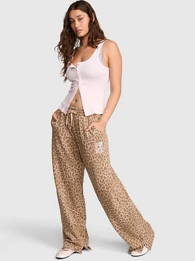 Pink Campus Fleece™ Wide-leg Split-hem Sweatpants In Print