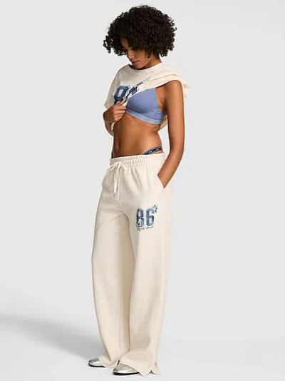Pink Campus Fleece™ Wide-leg Split-hem Sweatpants In White