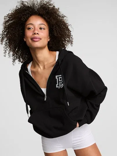 Pink Campus Fleeceâ¢ Half-zip Hoodie In Black
