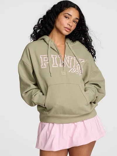 Pink Campus Fleeceâ¢ Half-zip Hoodie In Green