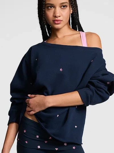 Pink Campus Fleeceâ¢ Rib Off-the-shoulder Sweatshirt In Blue