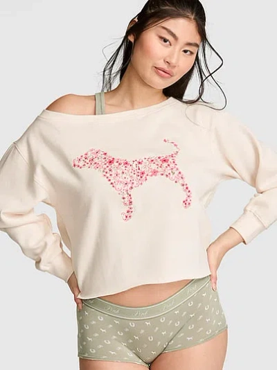 Pink Campus Fleeceâ¢ Rib Off-the-shoulder Sweatshirt In Sand