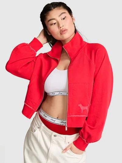 Pink Campus Terry™ Mock-neck Full-zip Sweatshirt In Red