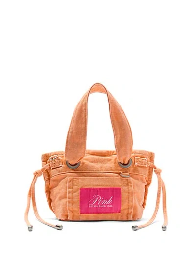 Pink Canvas Flat-bottom Mini Tote Bag In Orange